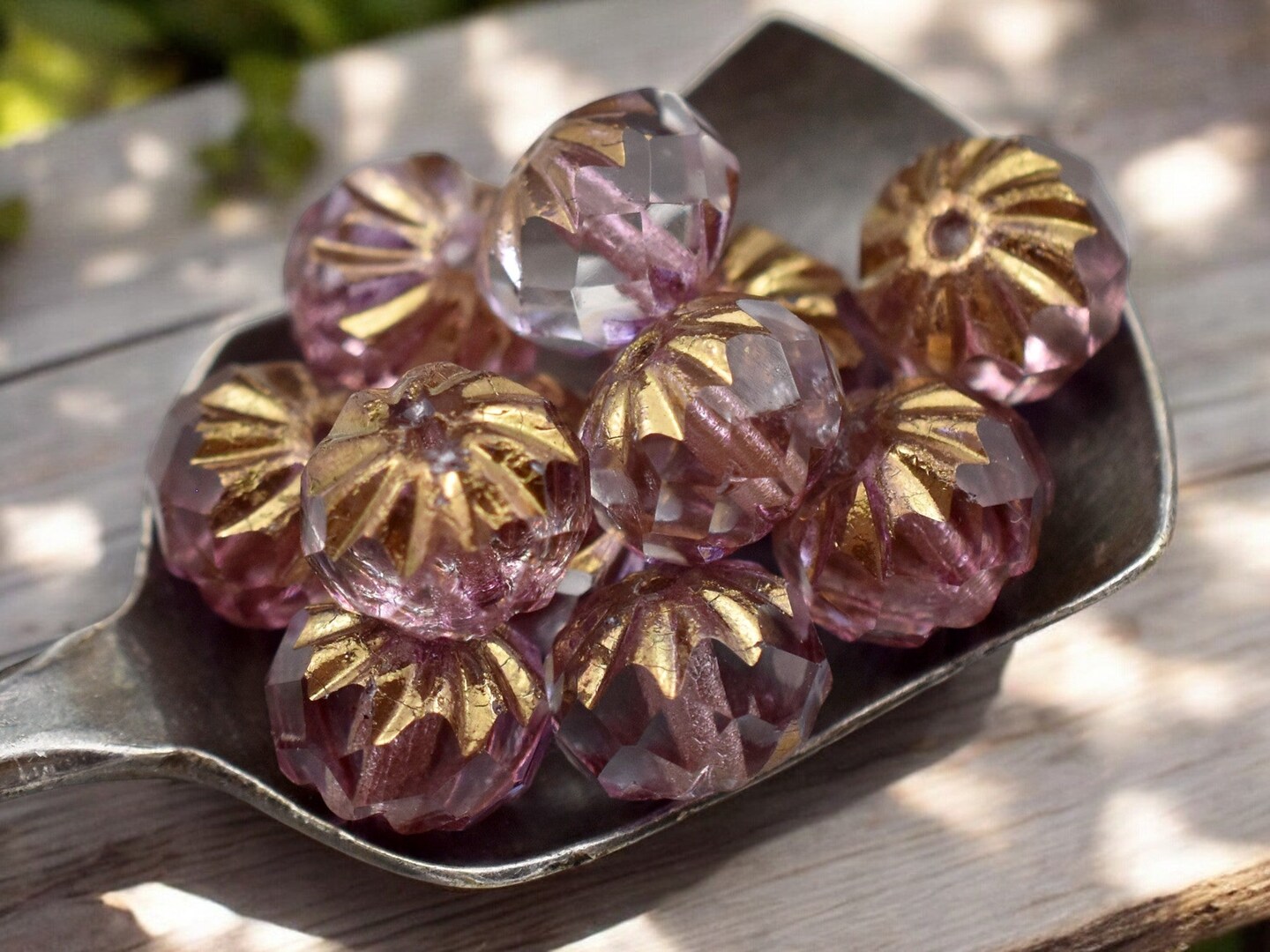 *25* 6x9mm Purple Bronze Washed Crystal Cruller Rondelle Beads