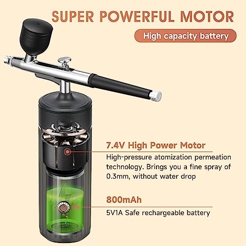 Airbrush Kit Cordless Rechargeable Airbrush Compressor 20-27PCI for Art Painting,Cake Airbrush Decorating, Crafts, Model Painting, Air Brush Painting, Nail Airbrush Machine