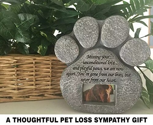 Dog Memorial Stone - Paw Print Pet Memorial Features a Photo Frame Pet Loss Gift
