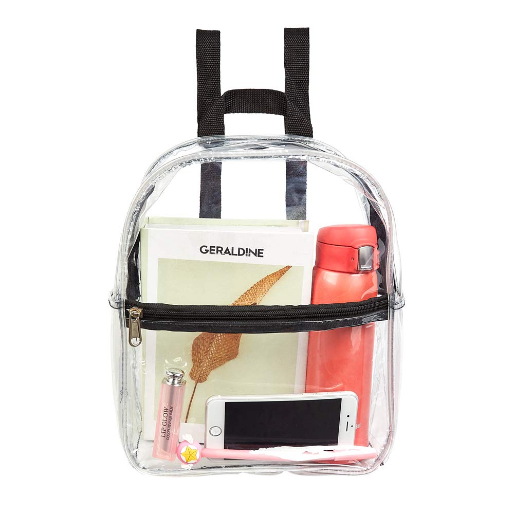 Stadium Approved Clear Mini Backpack, Heavy Duty Cold-Resistant Transparent PVC Backpack with Work, Security Travel & Stadium(Black)