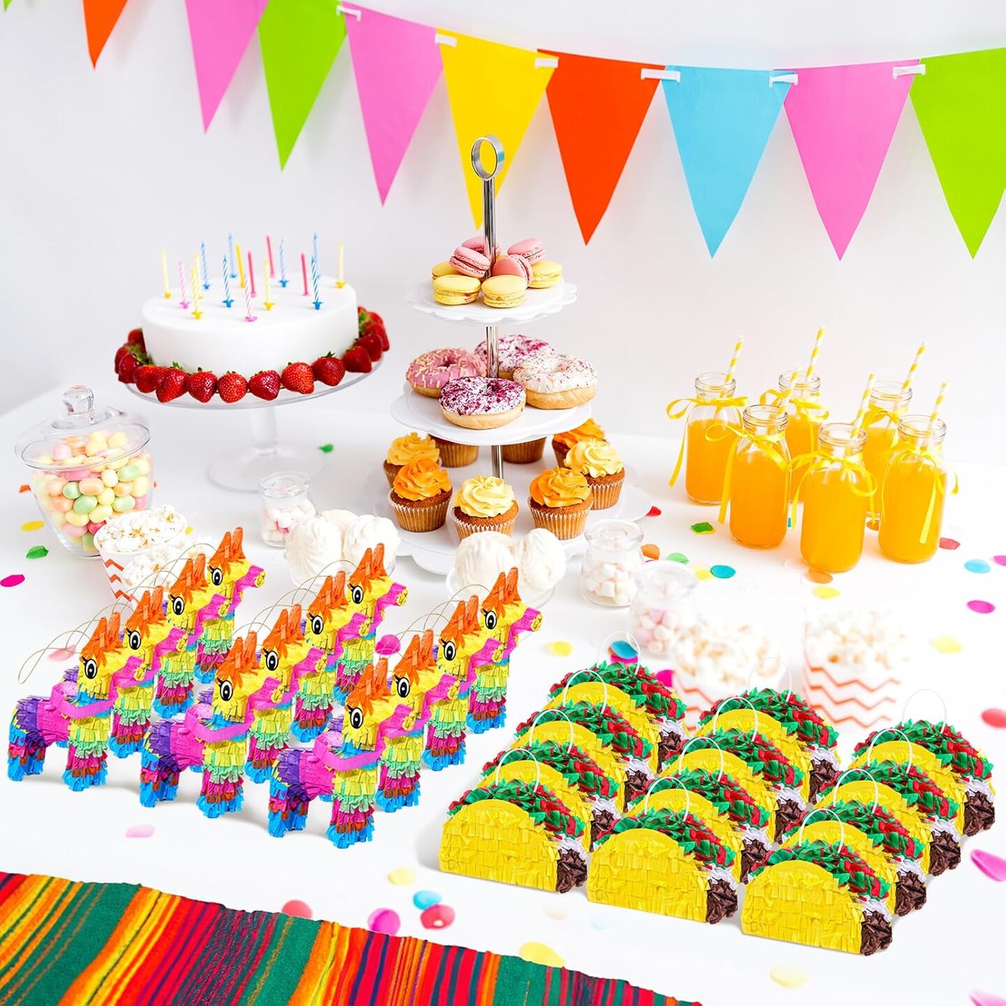 24 Pcs Mini Pi&#xF1;ata Bulk, 12 Pcs Mini Donkey and Taco Pi&#xF1;ata for Cinco De Mayo, Mexican Birthday Party, Fiestas Decorations Party Favors, Day of the Dead, Table Decor