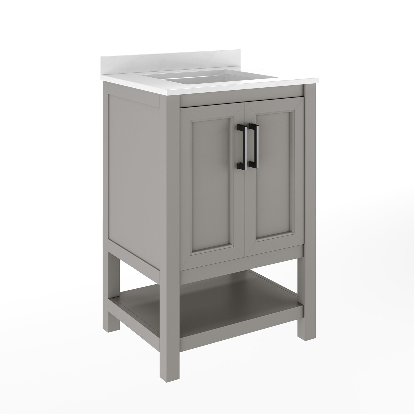 Merrick Lane Vigo Bathroom Vanity with Ceramic Sink, Carrara Marble Finish Countertop, Storage Cabinet with Soft Close Doors and Open Shelf