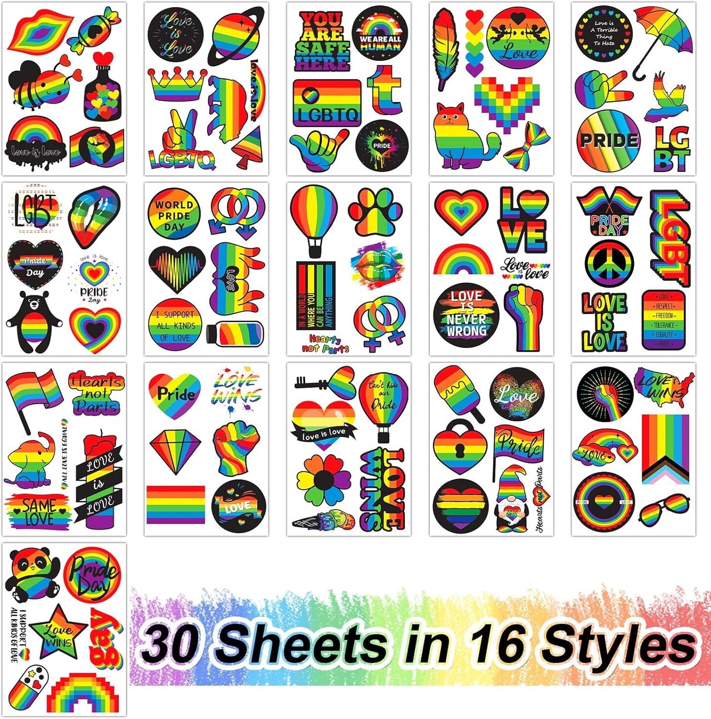 200 Pcs Gay Pride Stickers, LGBTQ+ Stickers Rainbow Sticker Bulk for Pride Month Lesbian Bisexual Sticker Pack Vinyl Waterproof Pride-Stuff for Water Bottle Laptop Skateboard Guitar Car