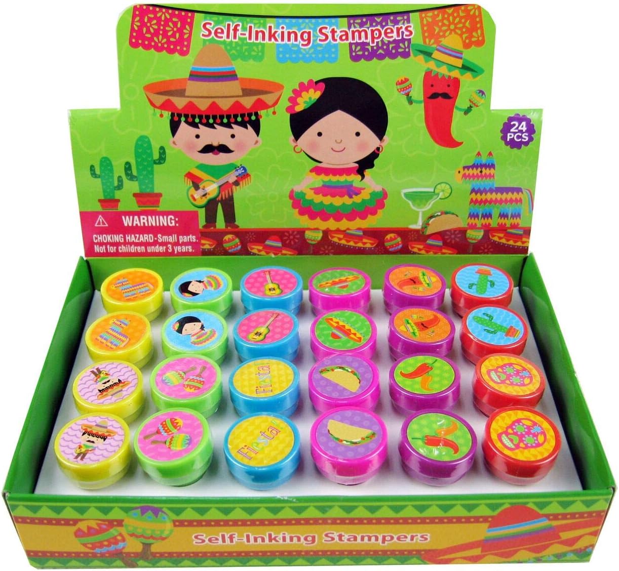 Tiny Mills 24 Pcs Fiesta Stampers for Kids, Birthday Party Favors, Pinata Fillers, Goody Bag Filler Treats, Classroom Rewards, Cinco de Mayo Party Favors