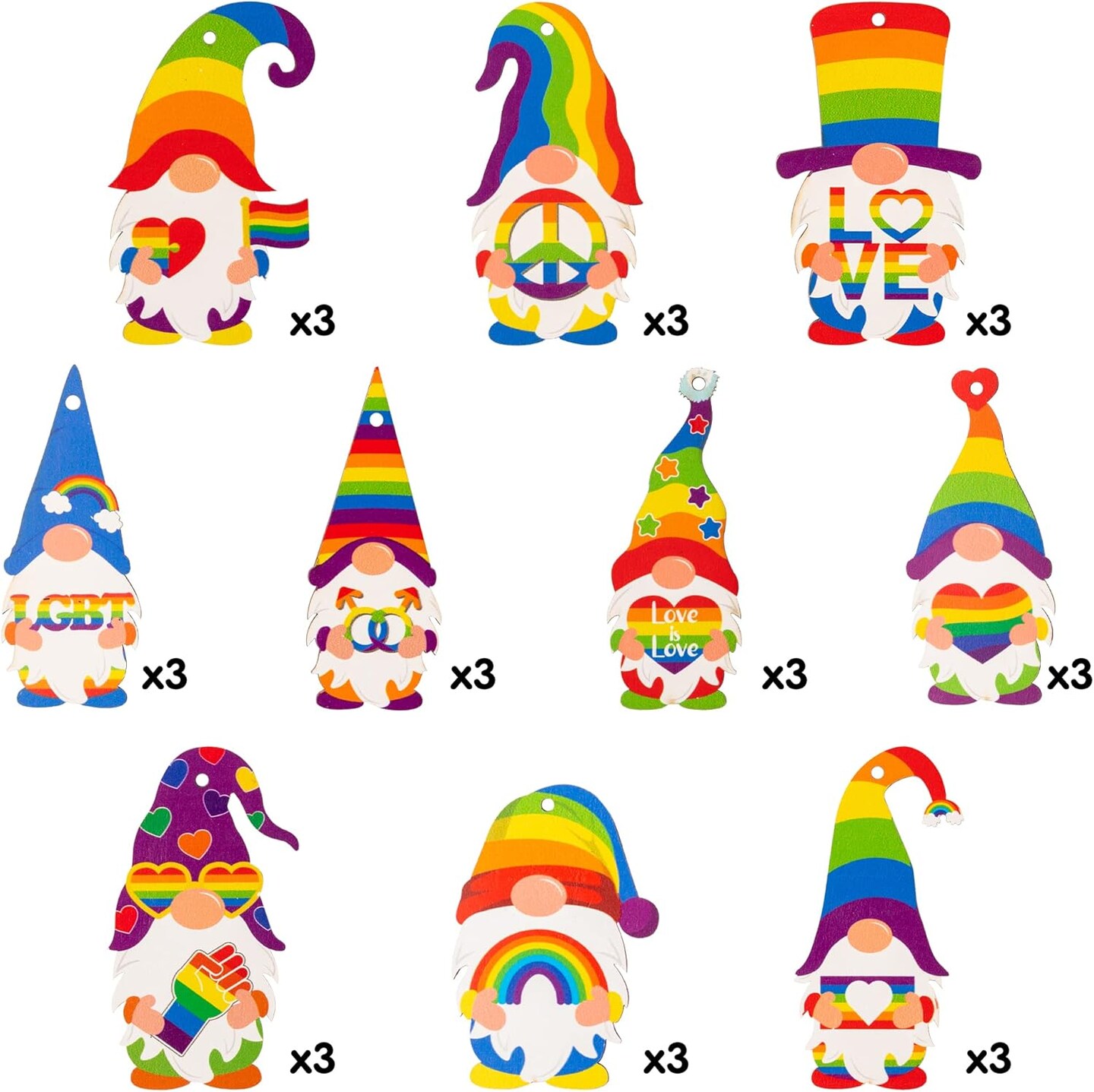 LGBT Gay Pride Wooden Gnome Ornaments - 31Pcs Wood Rainbow Gnome Elf Pendants with Ropes Love is Love LGBTQ Gay Couple Hanging Tags for Home Lesbian Pride Party Decorations Supplies