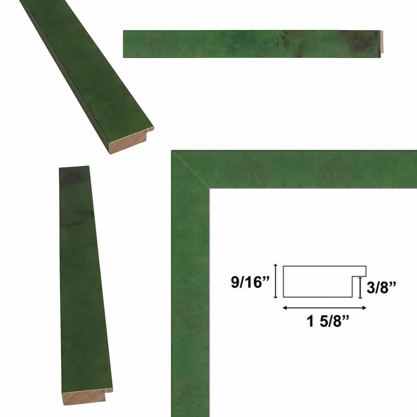Green Burl Wood Flat Picture Frame 12x12 frame