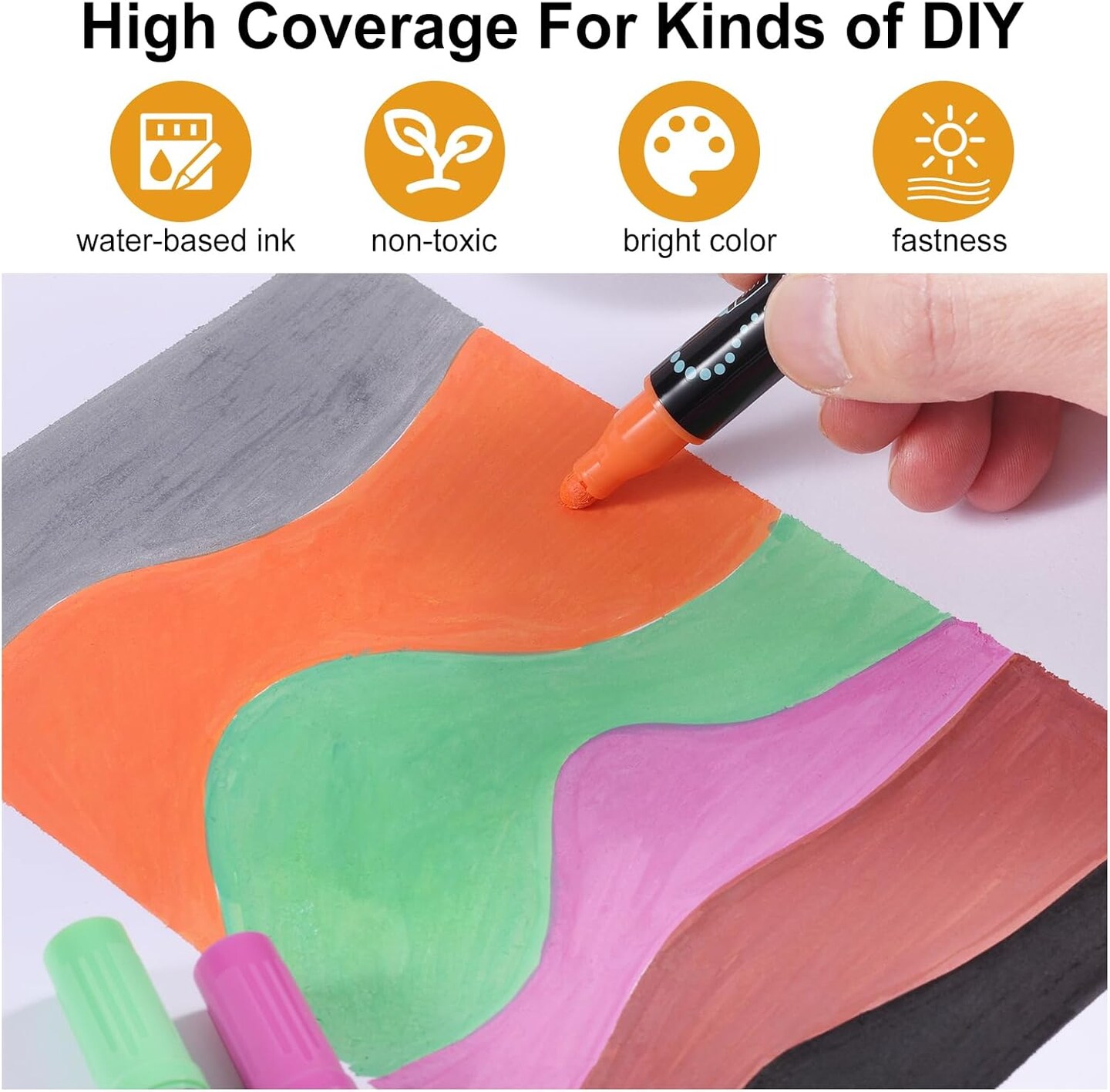 12 Colors Waterproof Dual Tip Acrylic Paint Pens, Dot &#x26; Fine Tip Premium Coloring Drawing Markers Set for Wood, Rock Painting, Canvas, Glass, Ceramic Surfaces and DIY Crafts Making Art Supplies