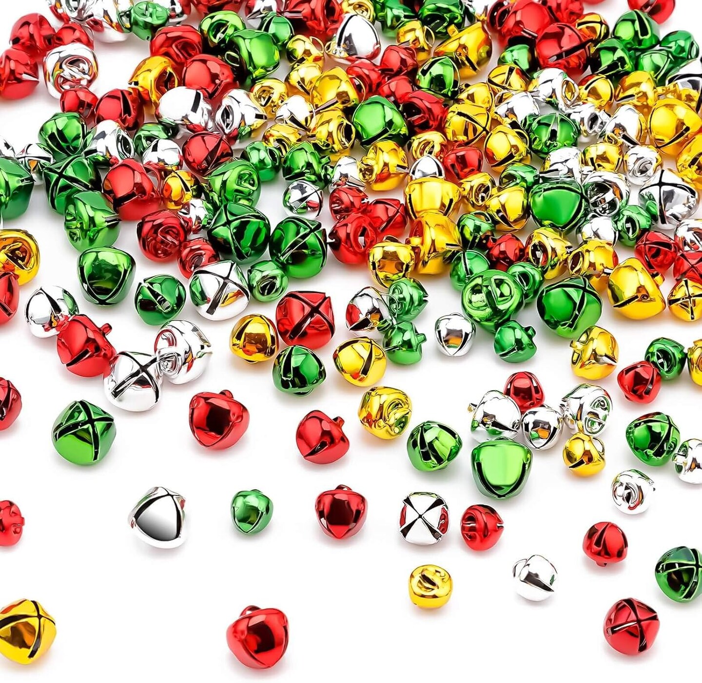 Jingle Bells for Kids Craft Kits- 200 Pieces Colorful Small Christmas Bells with Loud Sound, 4 Bright Colors, Craft Bells for Christmas Home Decorations (0.3/0.4/0.47 inch)
