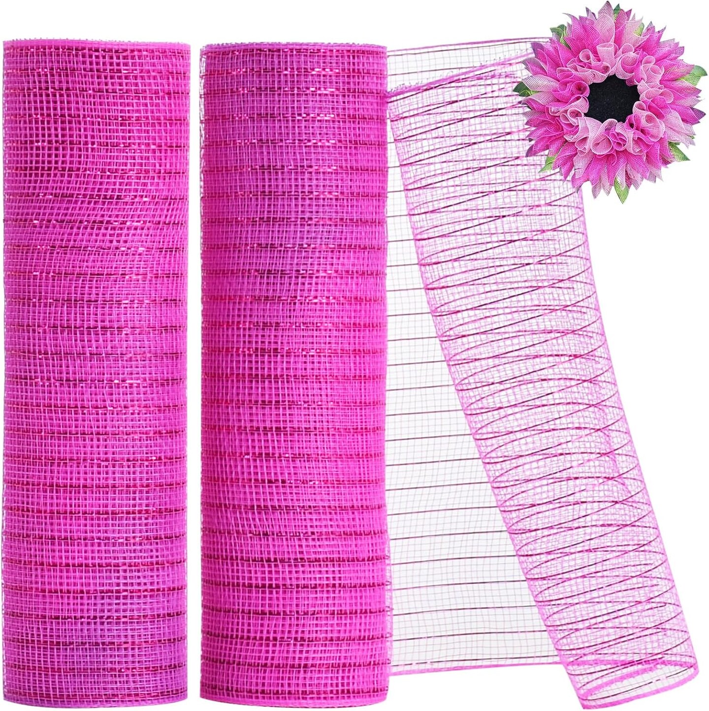 Hot Pink Decorative Mesh Ribbbon Rolls, Fabric Mesh with Foil