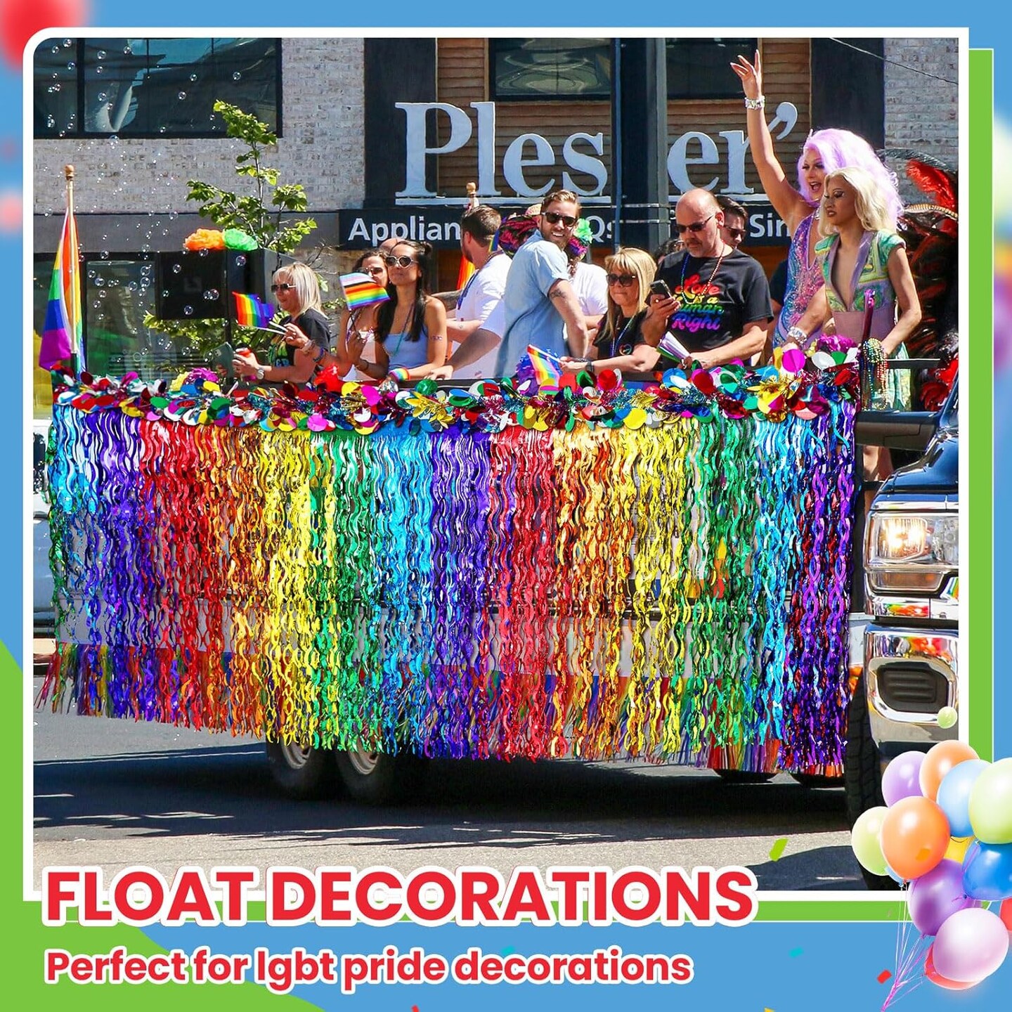 10 Pack Rainbow Parade Float Decor 9 x 2.5 ft Gay Pride Lgbt Parade Float Decoration Colored Wavy Foil Fringe Tinsel for Gay Pride Month Lgbt Rainbow Party Supply