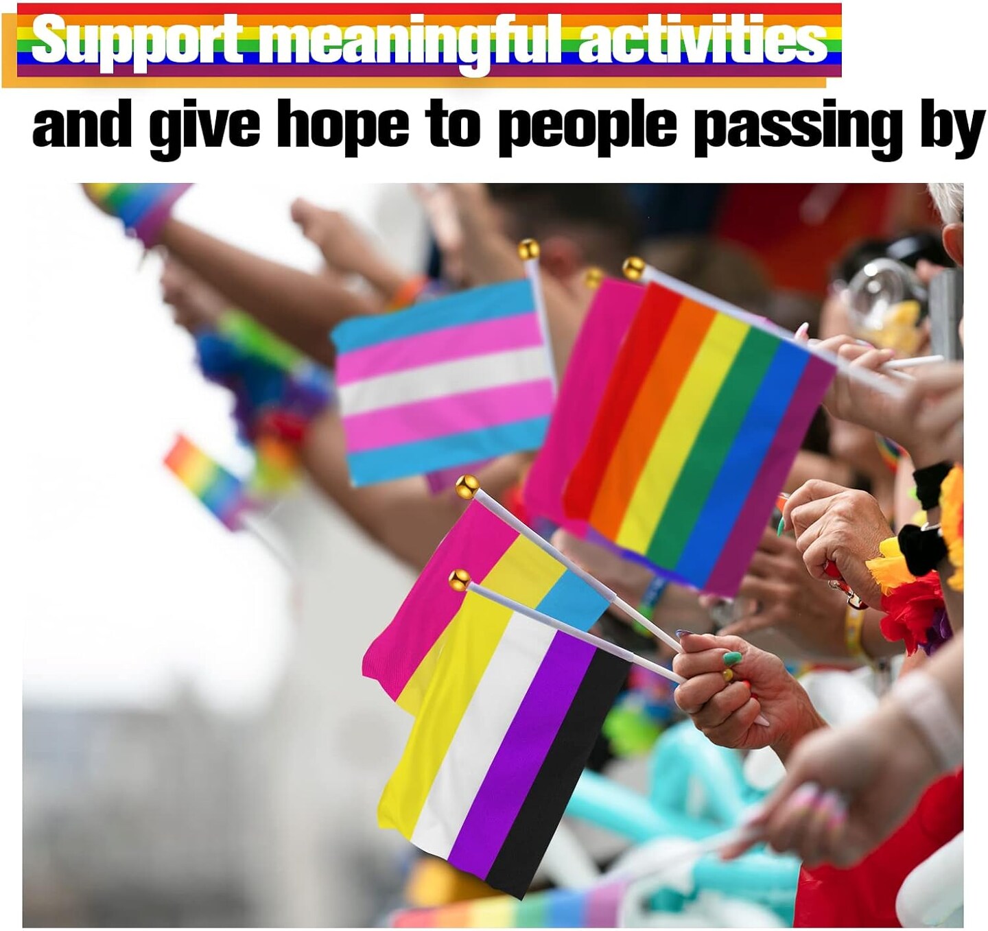 110 Pack Small Pride Flag Rainbow Mini Flags with Sticks Set, Nonbinary Gender Bisexual Pansexual Transgender Gay Rainbow Hand Flags for Nonbinary LGBTQ Pride Month Party Parade Decorations
