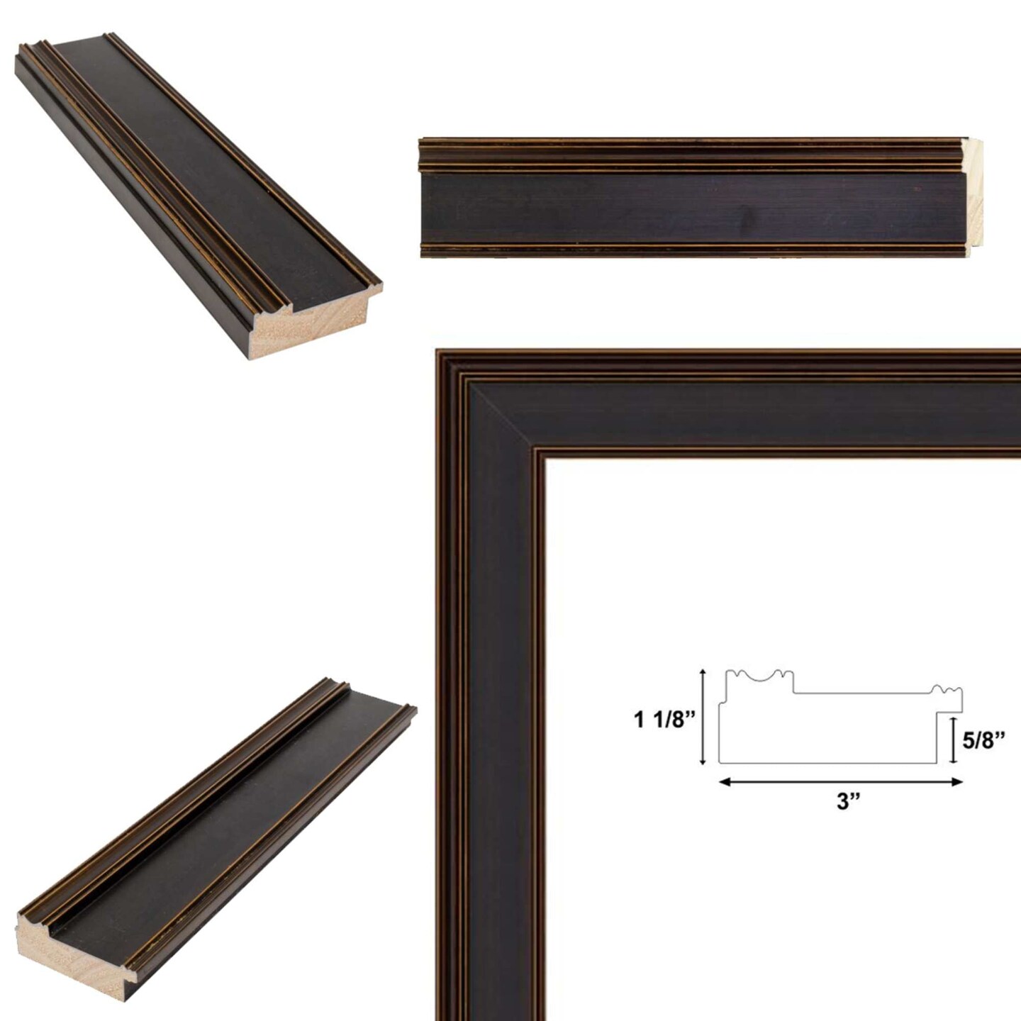 Wide Gold Black Flat Panel Picture Frame 13x19 frame