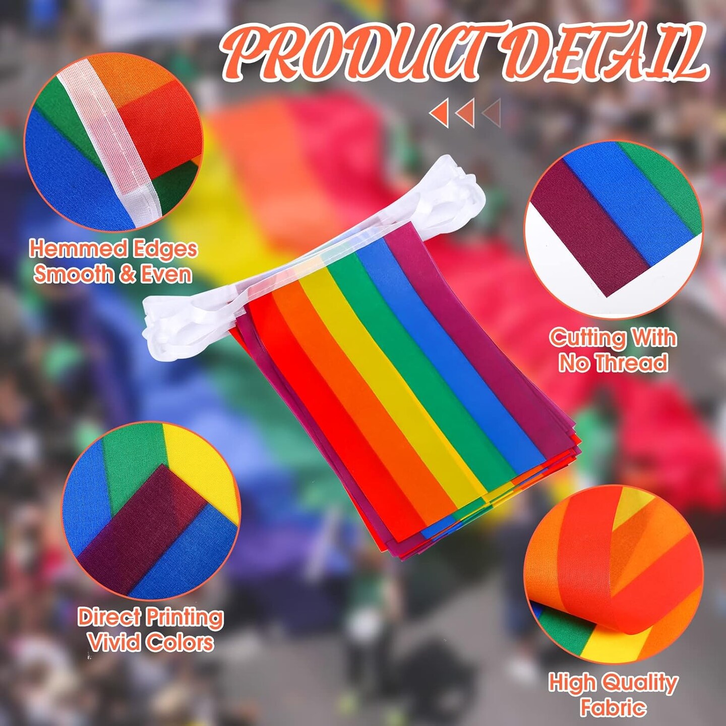 64 Pcs Pride Rainbow Gay Flag Banners 66 ft LGBTQ Banner Bunting Rainbow String Flags Pride Decoration