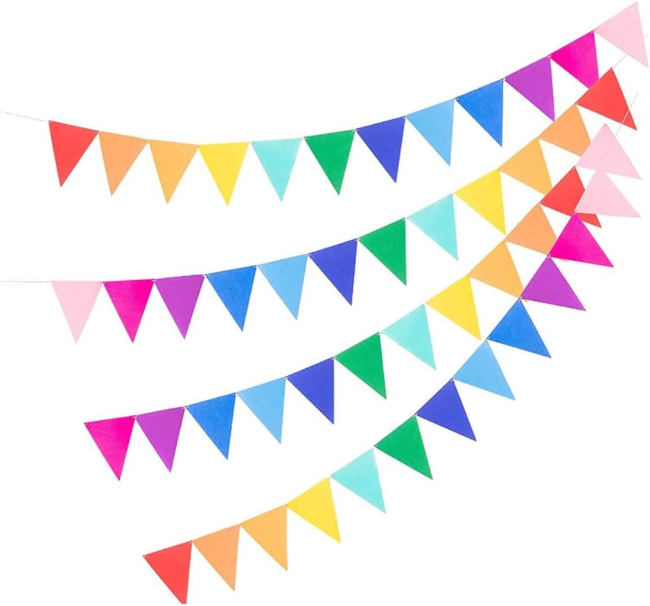 48Pcs Rainbow Pennant Banner,4 Pack Felt Fabric Flags Pennant Banners Triangle Flag for Party Wedding Christmas Birthday Bedroom Decoration