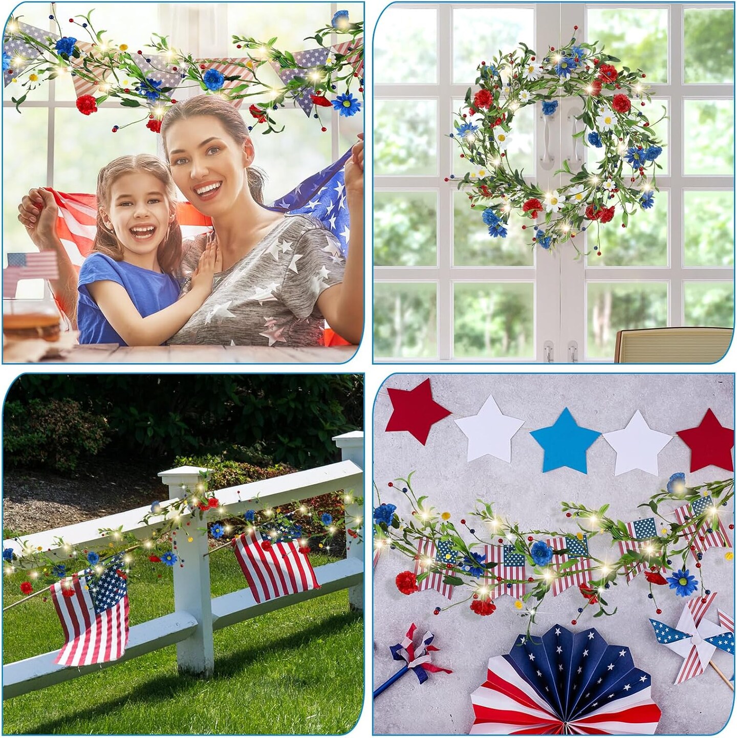 Ring Garland Flower with 30 Lights for 4th of July Decorations