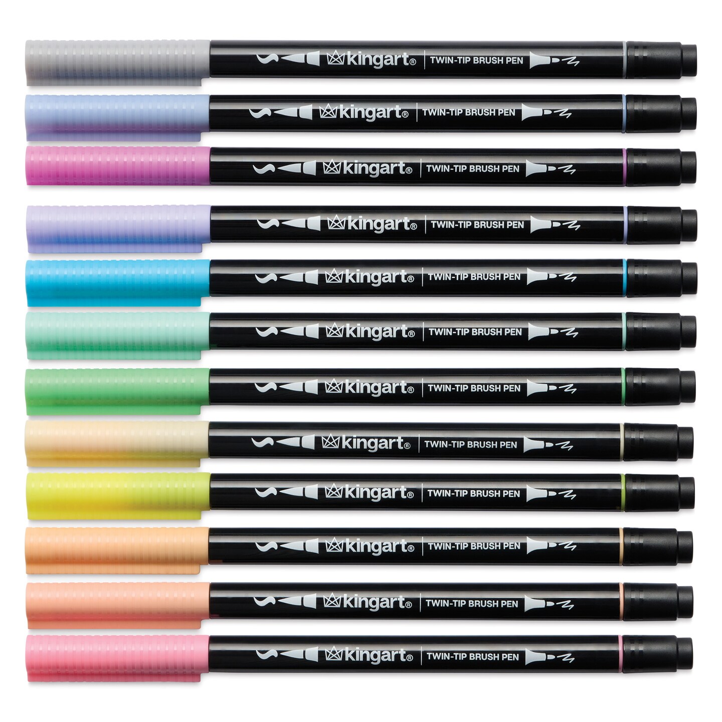 Kingart Twin-Tip Brush Pen Set - Pastel, Set of 12