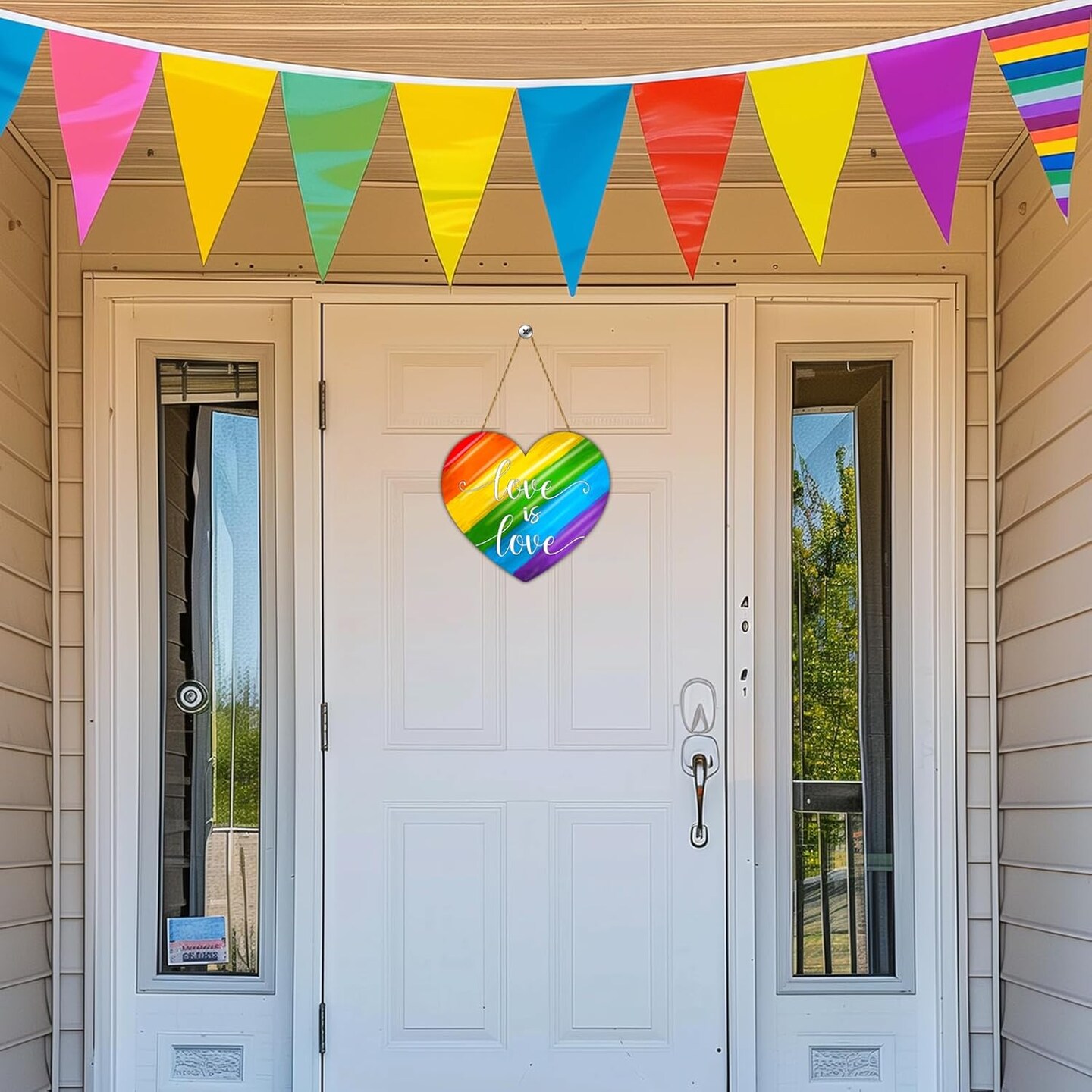 Pride Decorations Pride Wreath for Front Door Love is Love Door Sign Rainbow Decorations Rainbow Wreath LGBTQ Gay Lesbian Wooden Door Decor for Indoor Wall Home Decor