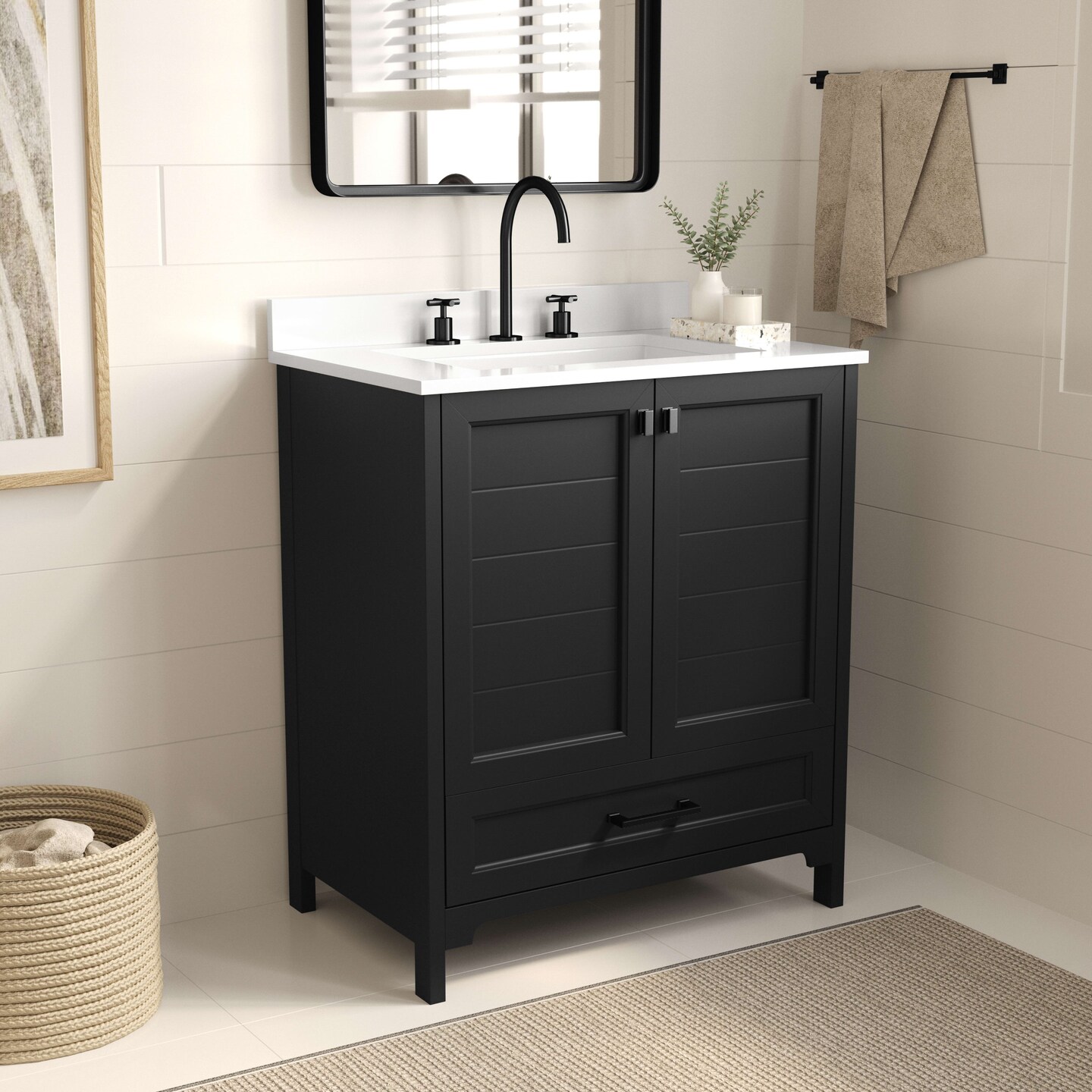 Merrick Lane Argos Single Sink Bathroom Vanity with Undermount Basin, Soft-Close Cabinet, Easy-Glide Drawer, and Carrara Marble Finish Countertop