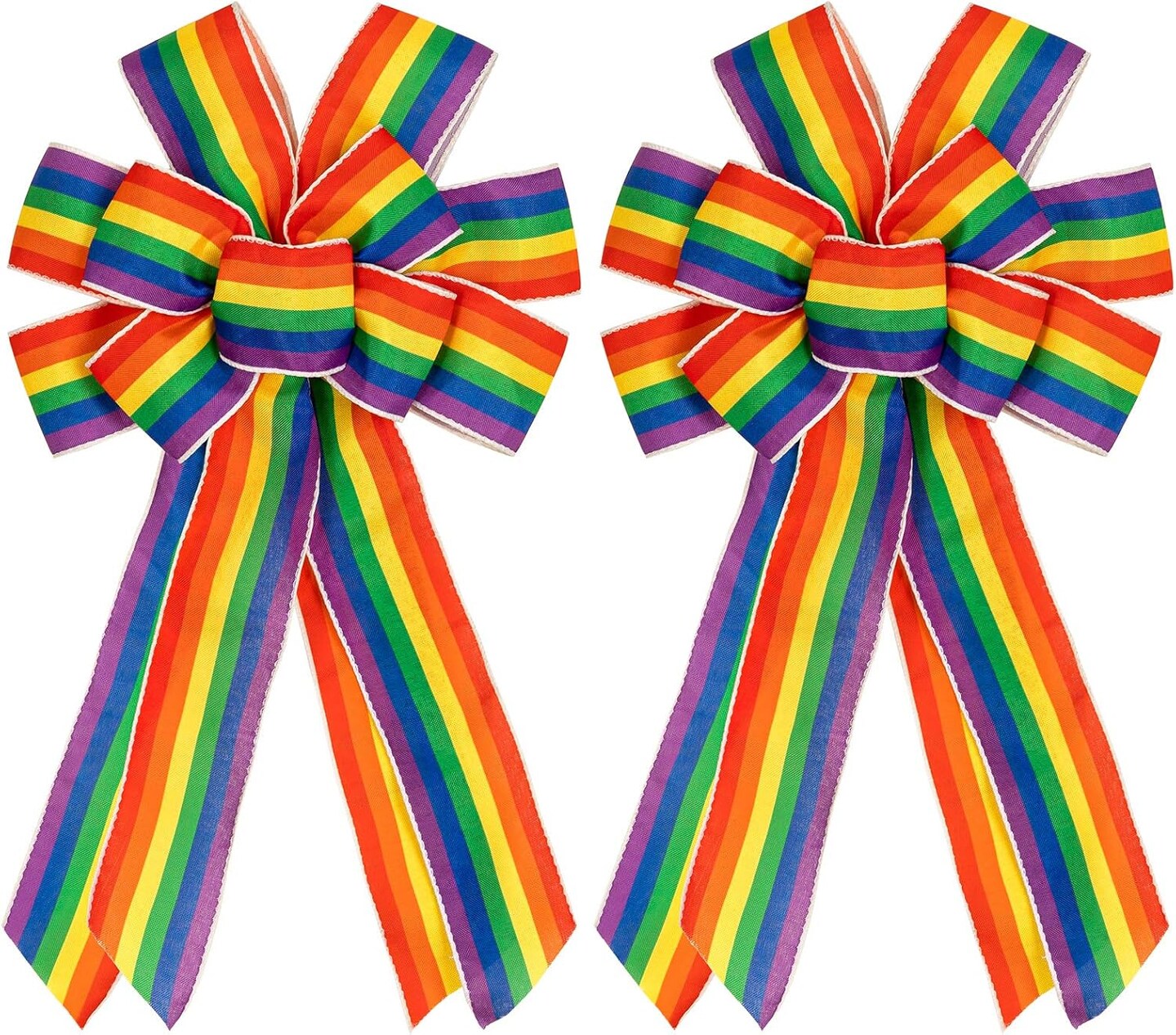 2Pcs Large Rainbow Wreath Bow Colorful Holiday Decorative Ribbon Bow Gay Pride Day Wreath Bow Ornament