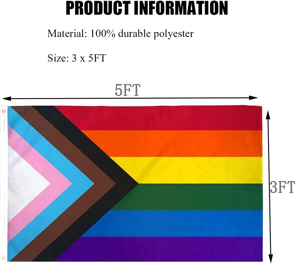 Progress Pride Rainbow Flag 3x5 ft LGBTQ Gay Pride Flags All Inlcusive Progressive Bisexual Non Binary Lesbian Transgender Flag Indoor Outdoor Wall