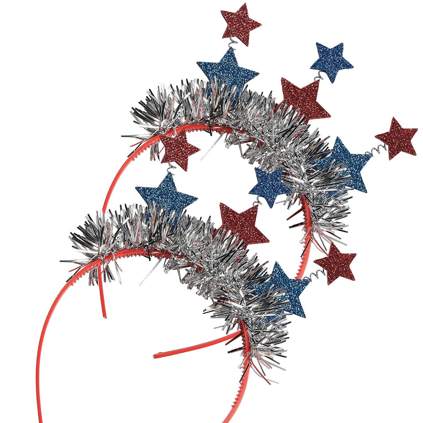 5 1/2" Patriotic Glitter Star & Tinsel Head Boppers 12 Pieces