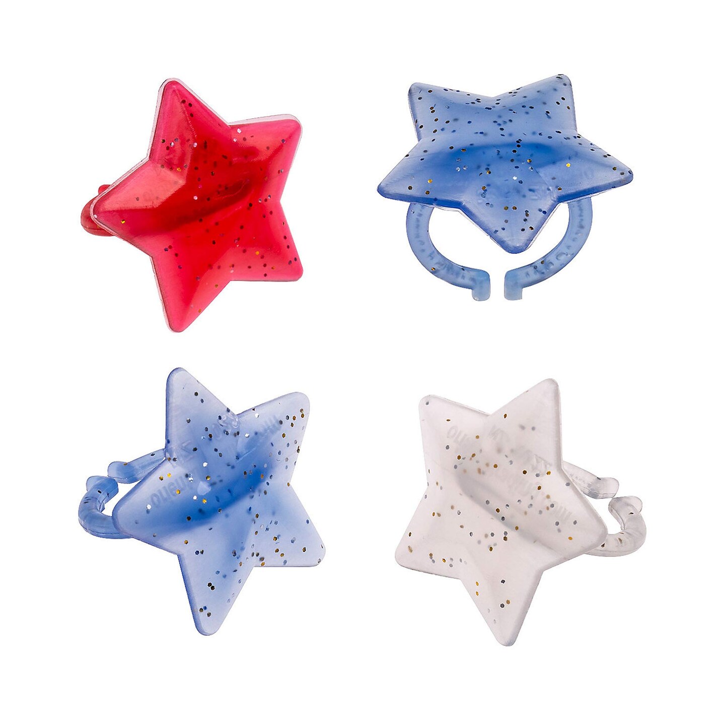 4th of July Patriotic Star-Shaped Glitter Rings 24 Pieces