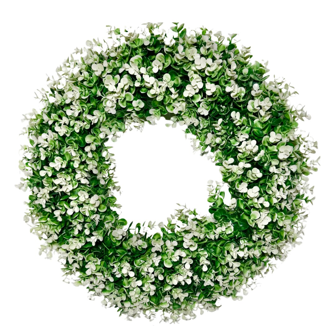 Chiara Artificial Green White Boxwood Decorative Wreath Indoor/Outdoor Use 23&#x27;&#x27;