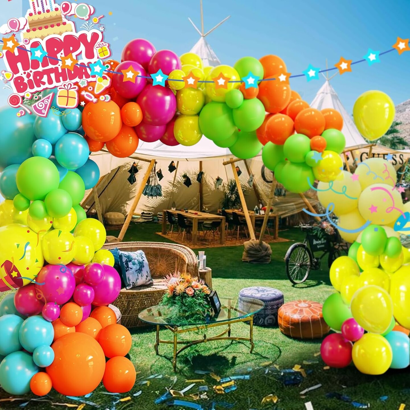 Tropical Balloon Arch Garland Kit (119pcs) – Rainbow Hawaii Balloons in Pink, Orange, Blue, Green & Yellow for Party Decorations, Wedding Backdrop, Birthday, Baby Shower & Graduation