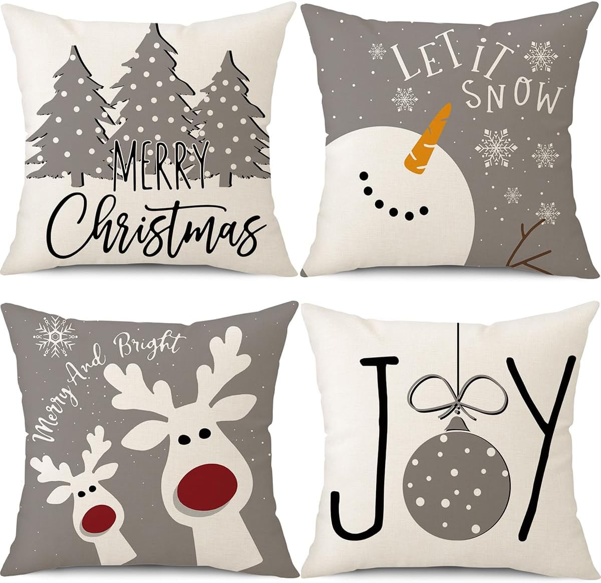 Christmas Pillow Covers 18x18 Set of Christmas Decorations Snowman Deer  Christmas Tree Winter Holiday Decor Throw Cushion Case for Home Couch