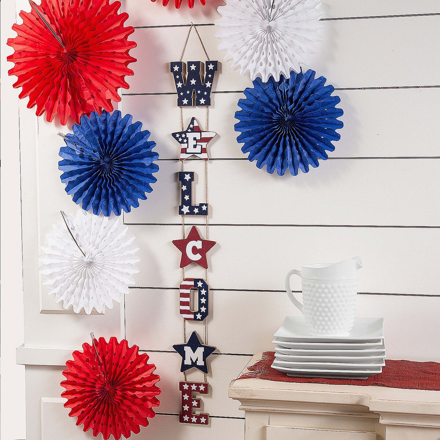 4th of July Patriotic Vertical Hanging Welcome Sign