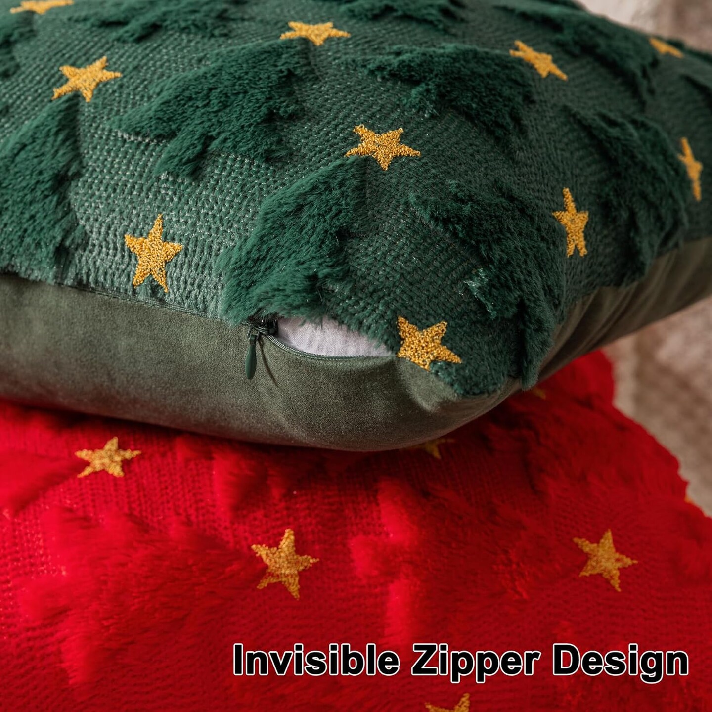 Green Christmas Tree Throw Pillow Covers 18"x18", Star Shaped Embroidered Pillow Covers Winter Soft Plush Embroidery Cushion Covers Decorative Holiday Pillowcases for Thanksgiving Home Decor