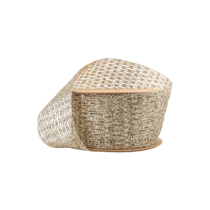 LaRibbons 6" Wired Ribbon | Gold Stretch Tinsel Netting | 10 Yard Roll