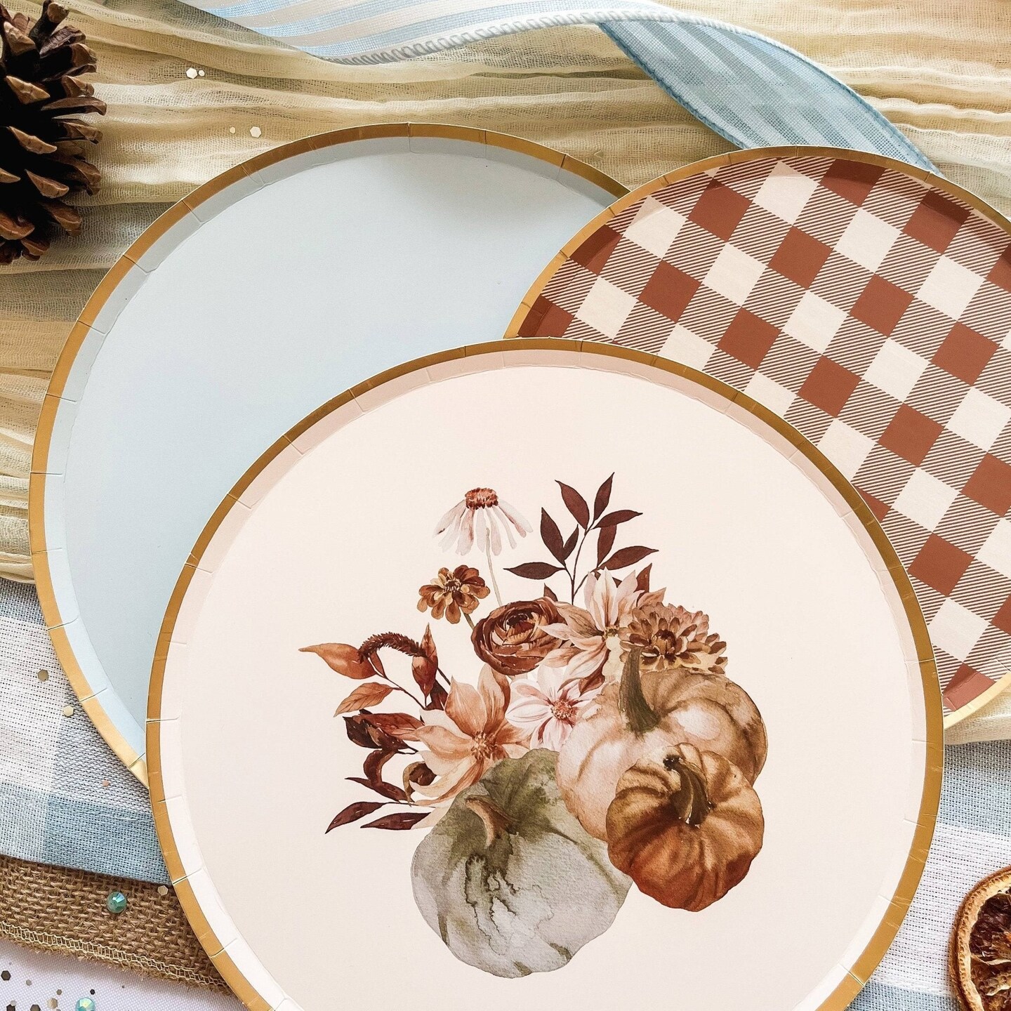 Fall Plaid Dessert Plate (8pcs)