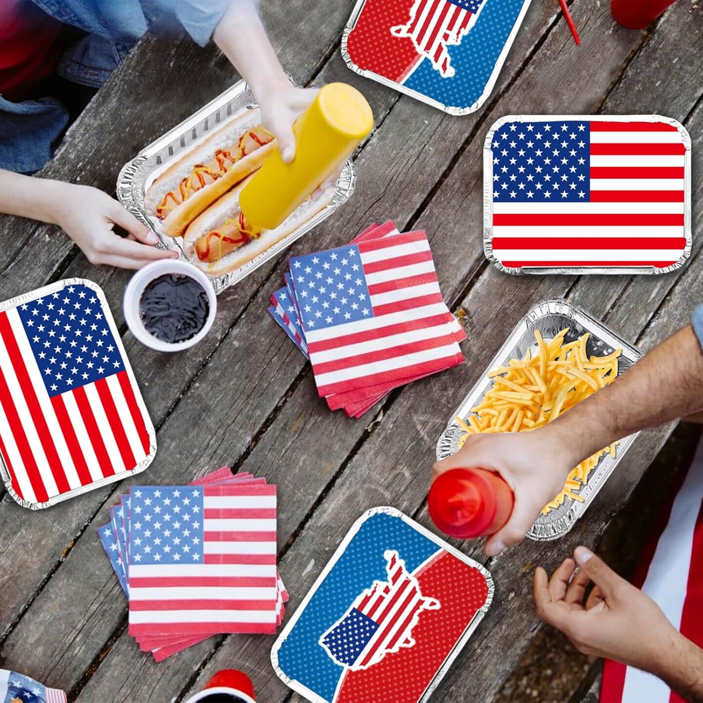 20 Pieces American Flag Foil Containers with Lids,Patriotic Rectangular Treat Foil Containers, Disposable Food Storage Pan for 4th of July Party Decorations Independence Day Decorations Party Supplies