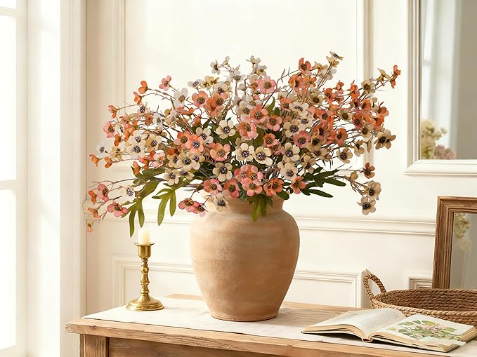 Artificial Wild Flowers Indoor, 12 Pcs Long Stems Fake Flowers Silk Faux Flowers for Vase Filler Table Centerpiece Floral Arrangement Home Decor, Light Red Champagne