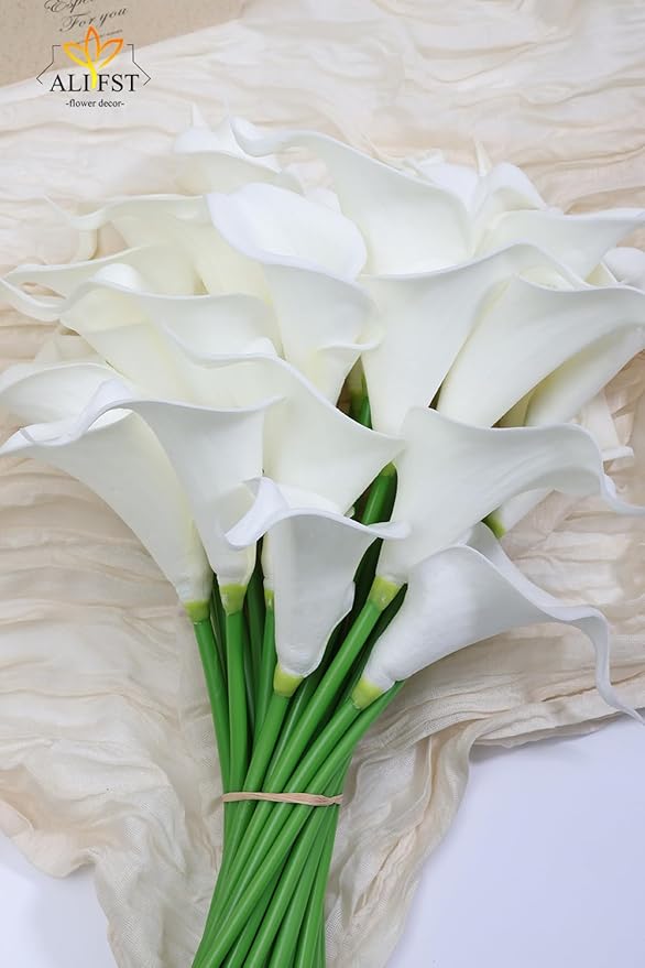 30Pack Real Touch PU Latex Artificial Calla Lily Flowers for Wedding Party and Home Decor-White