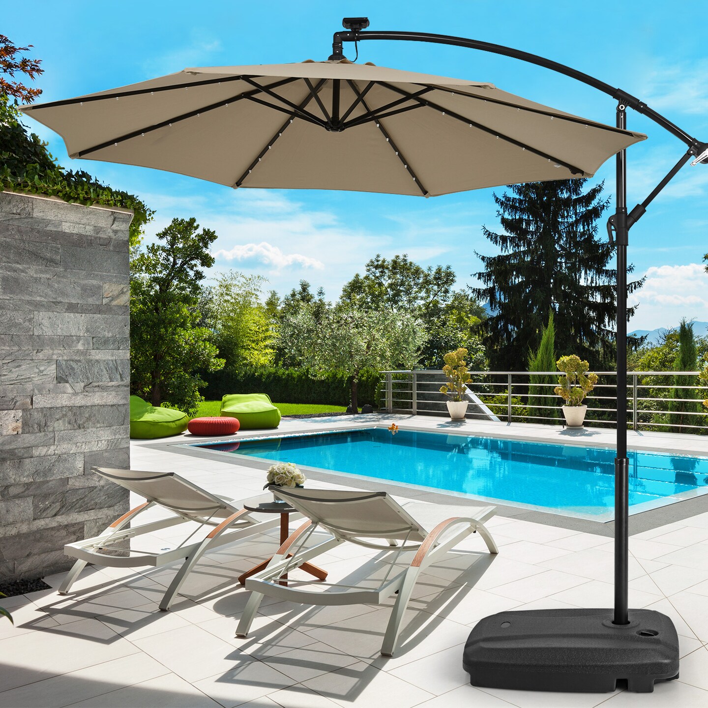 Black HDPE Patio Umbrella Base with Metal Crossbar and Wheels