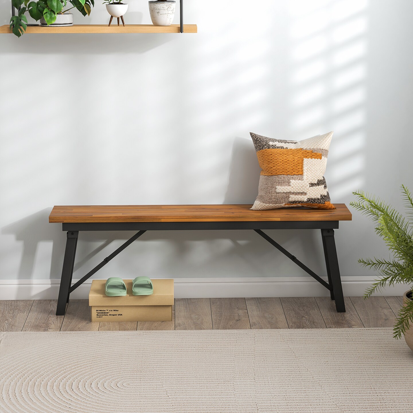 Set of 2 Rectangular Acacia Wood Folding Picnic Set for Outdoor Dining & BBQ