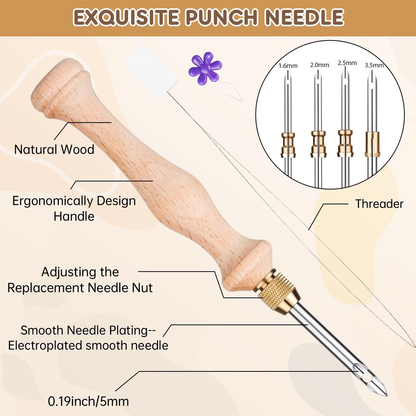 Punch Needle Kit with Storage Box,Adjustable Punch Needle Tool with 5 Different Metal Needles,Embroidery Punch Needle Set Adults Beginner for DIY Craft,Perfect for Decoration and Gifts