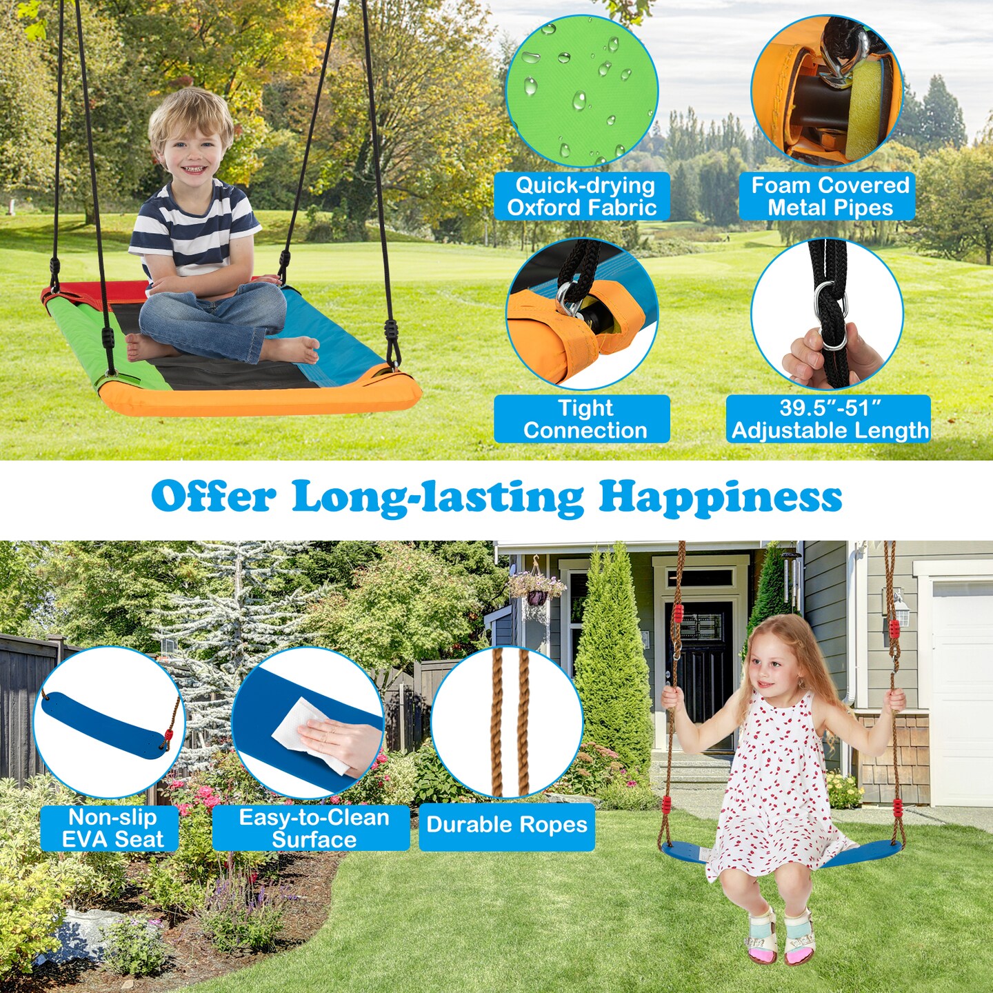 Outdoor Swing Set Frame, Heavy Duty Carbon Steel with 3 Swings