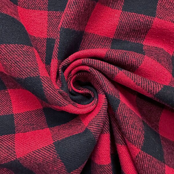 Red and Black Buffalo Plaid Yarn Dyed Flannel Fabric By the Yard