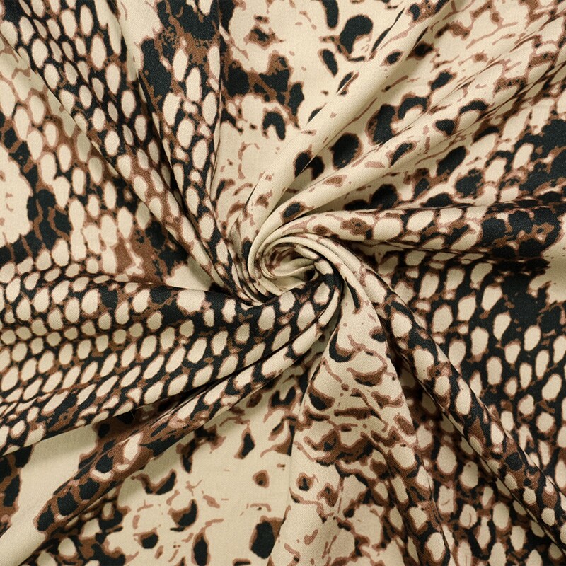 Brown-Multi Rayon Reptile Printed Twill Satin Woven Fabric By the Yard