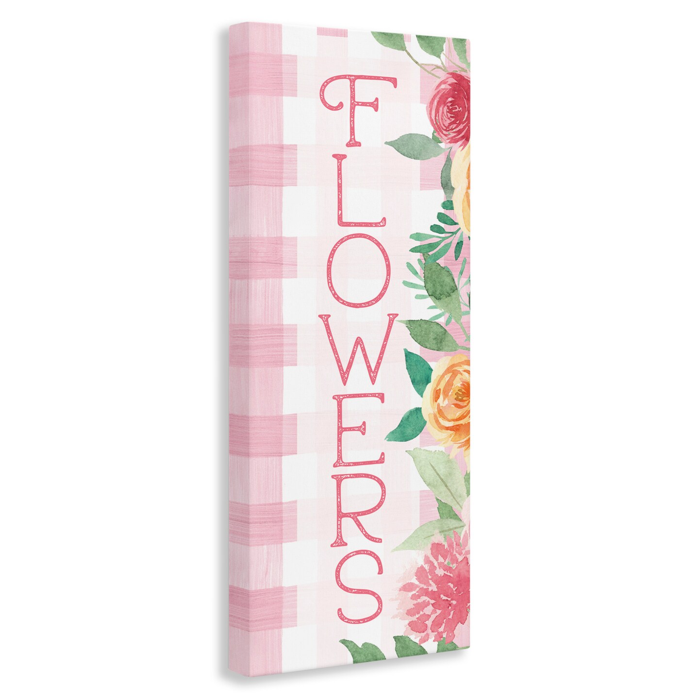 Stupell Industries Pink Gingham & Flowers Canvas, design by Lux + Me Designs