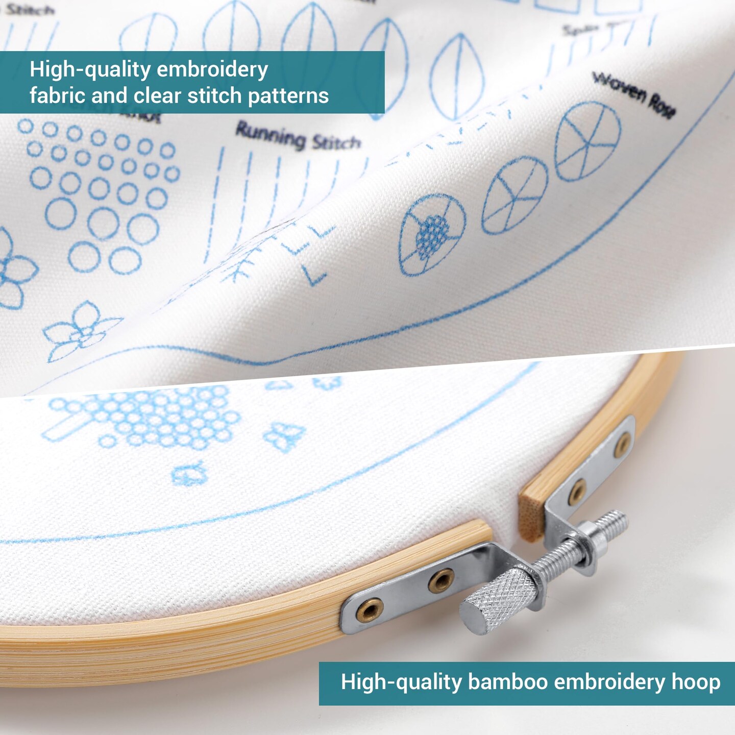 4 Sets Embroidery Kit for Beginners Adults, 35 Stitches Practice Kits Cross Stitch for Starter, DIY Hand Craft with Stamped Pattern, Bamboo Hoop, Threads, Needles, Scissors, Tools, Instruction