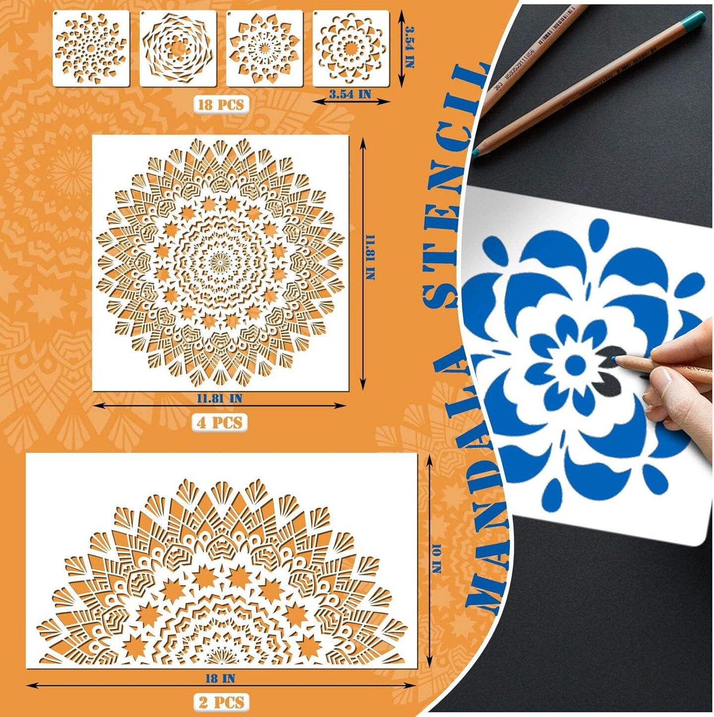 24PCS Mandala Stencils for Painting – Reusable Floral Mandala Templates for DIY Wall, Tile, Furniture, Canvas & Craft Decoration