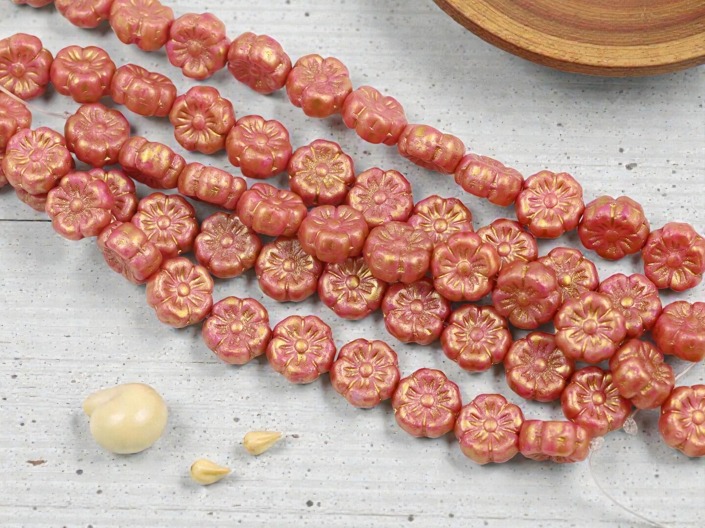 *12* 8mm Bronze Washed Opaque Rose Pink Hibiscus Flower Beads