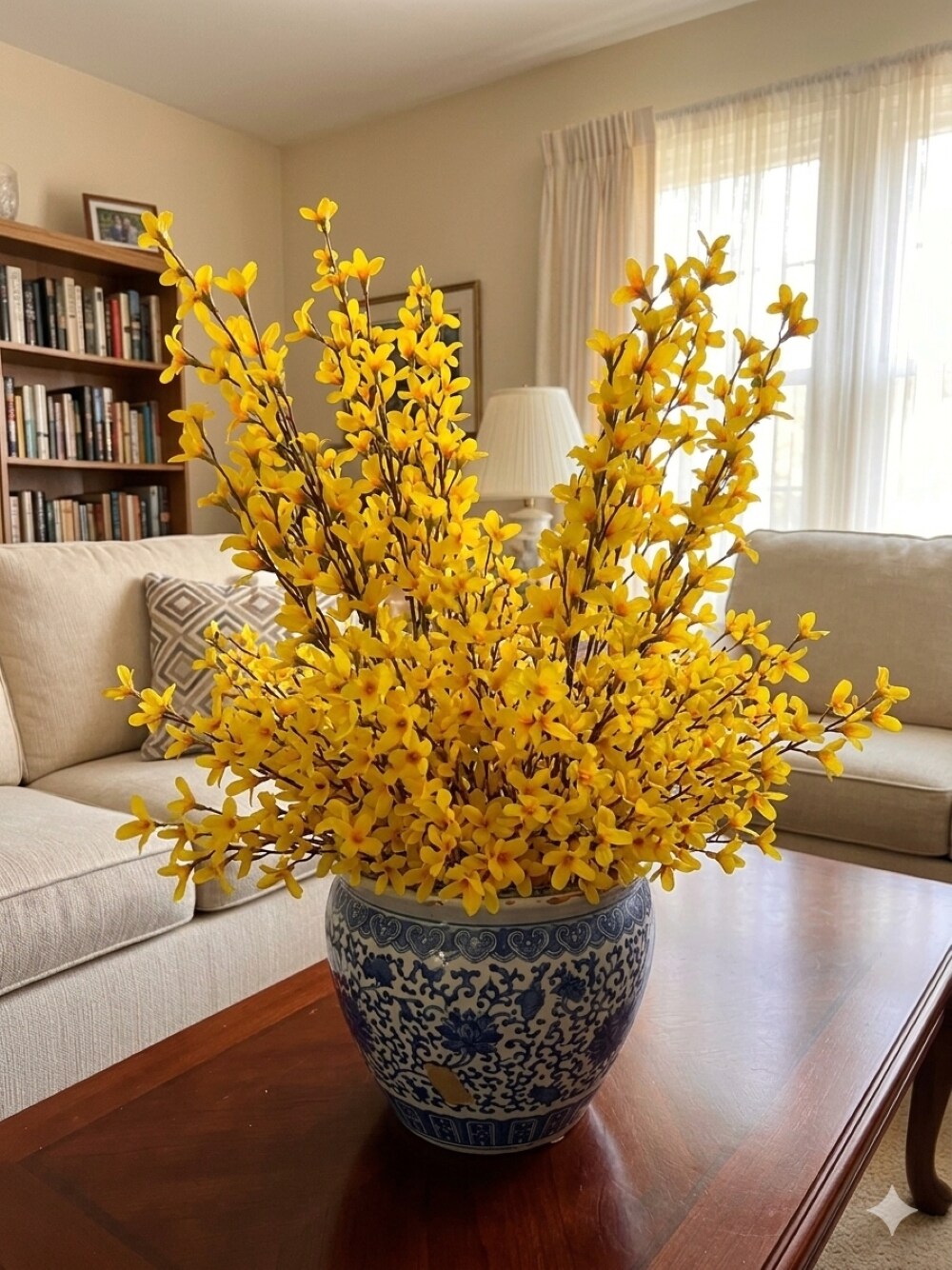 2PC 26" Artificial Forsythia Bush – Realistic Yellow Spring Flowers, Decorative Faux Floral Stem for Home, Office, and Event Arrangements