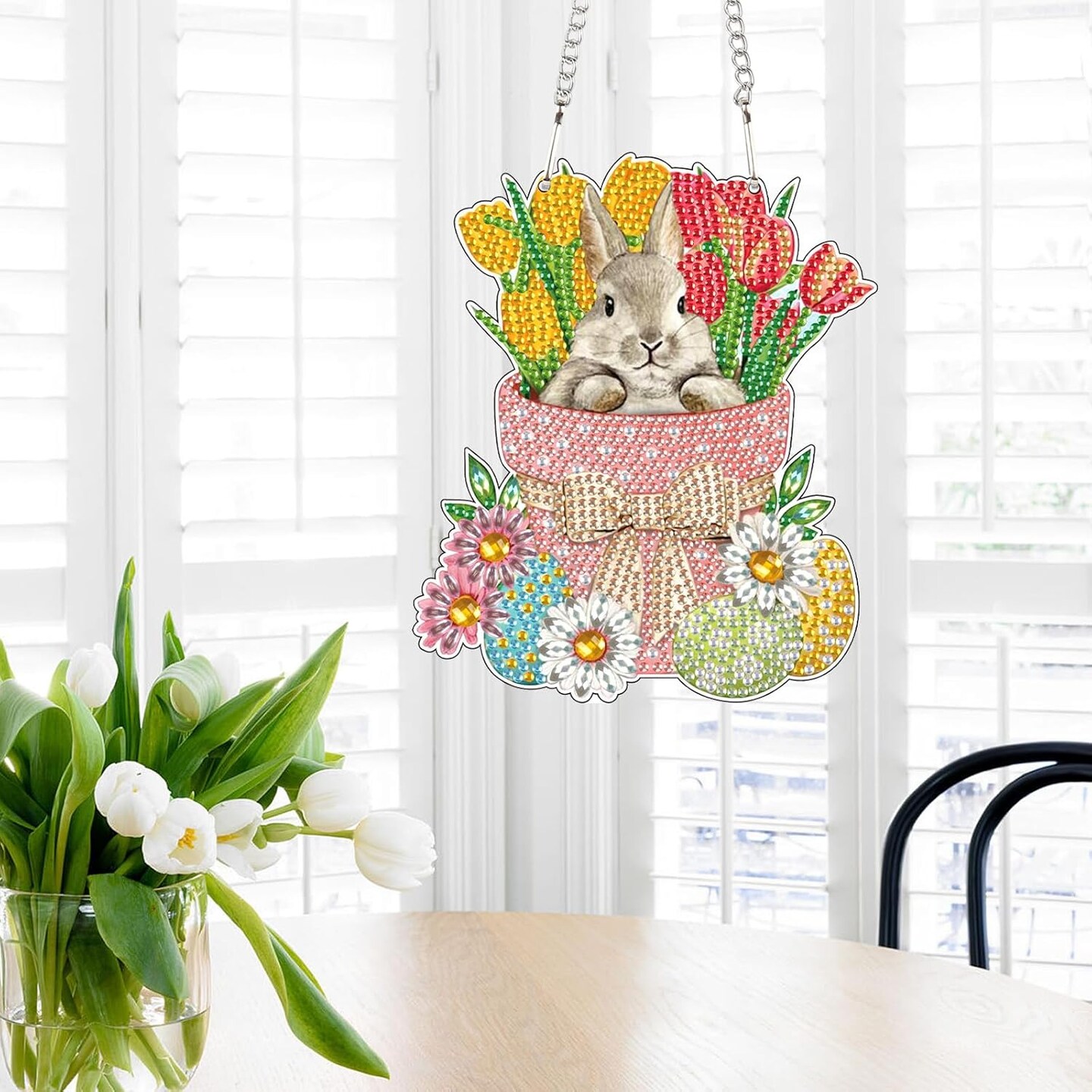 5D Rabbit Diamond Art Suncatcher Hanging Kit – DIY Crystal Diamond Painting Pendant for Wall, Window, or Door – Handmade Rhinestone Ornament for Home, Garden, Easter & Birthday Gifts