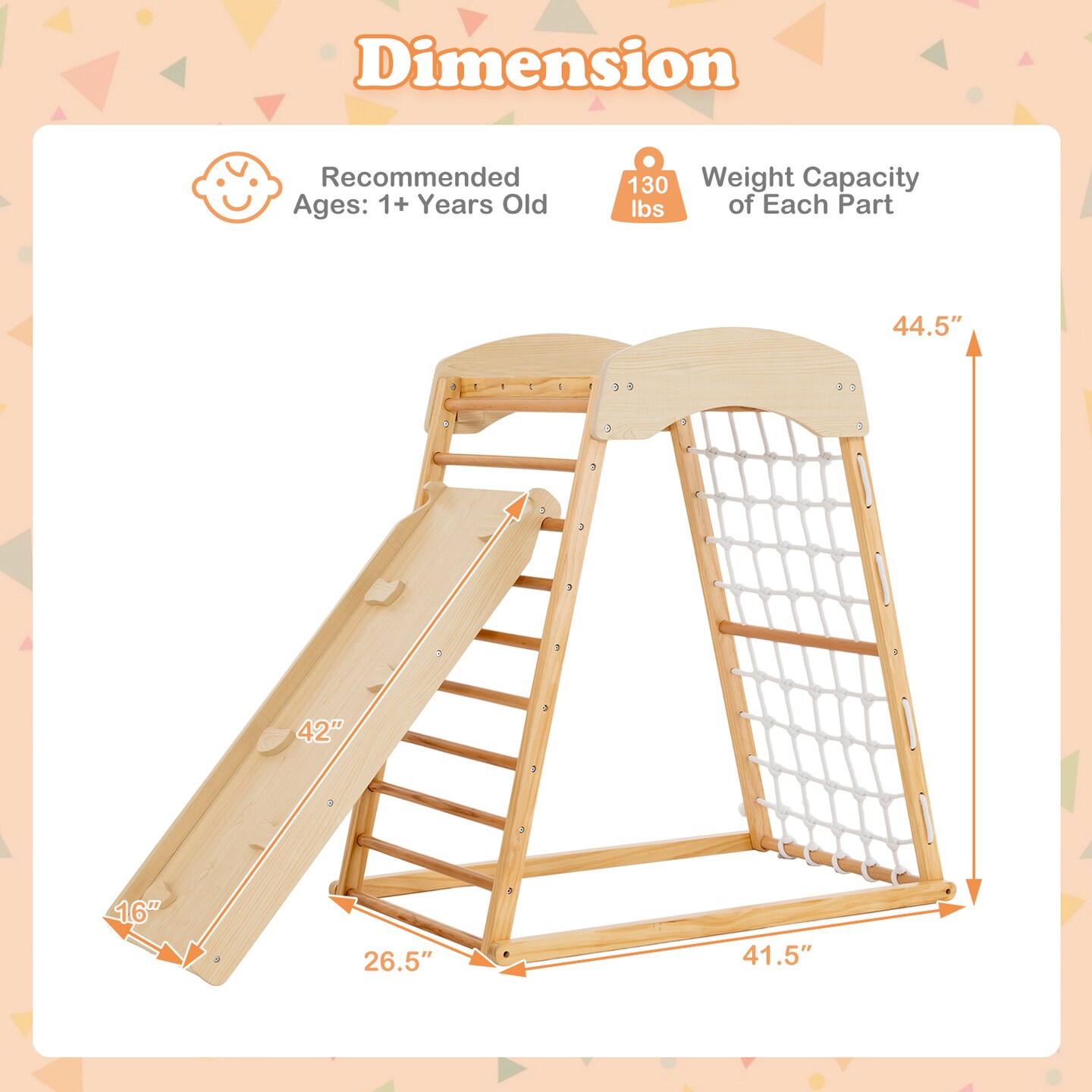 6-in-1 Kids Indoor Playground Wooden Jungle Gym with Climbing Features