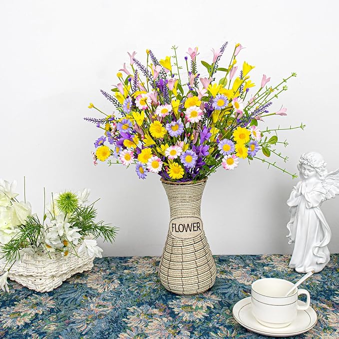 Artificial Spring Flowers 12 Pack Floral Picks 17” Flower Stems with Forsythia and Green Leaves for Spring Summer Flower Arrangements Centerpieces Indoor Outdoor Decorations